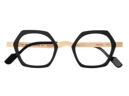 Lunettes de vue Anne et Valentin Foryou 21B17 acétate noir mat et or rose - vue de face