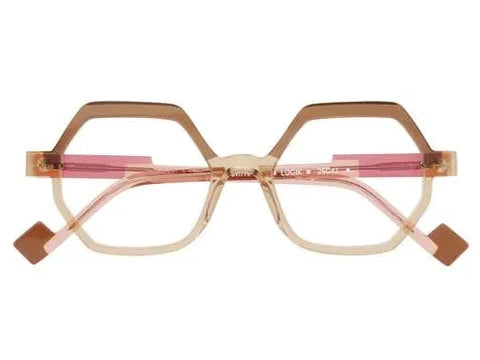 Lunettes de vue Anne et Valentin Logik acétate transparent rose et marron - vue de face