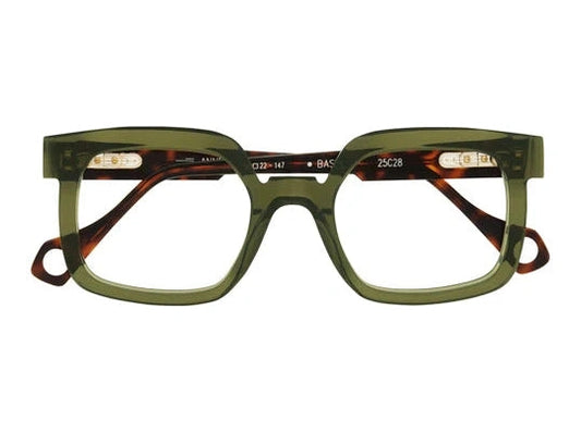 Lunettes de vue Anne et Valentin Basel acétate écaille et vert - vue de face