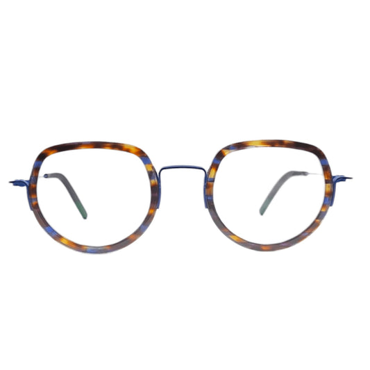Lunettes de vue THEO Colcannon titane bleu et acetate ecaille - vue de face
