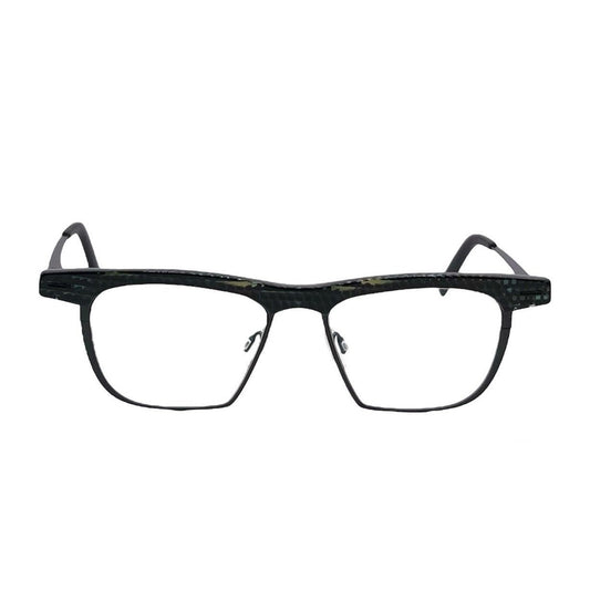 Lunettes de vue THEO Viazi titane noir et acetate noir - vue de face