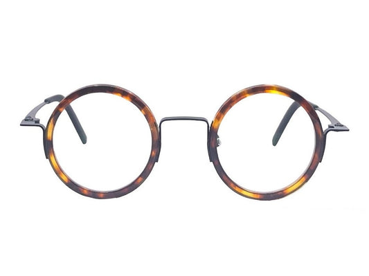 Lunettes de vue THEO Stoemp titane noir et écaille - vue de face