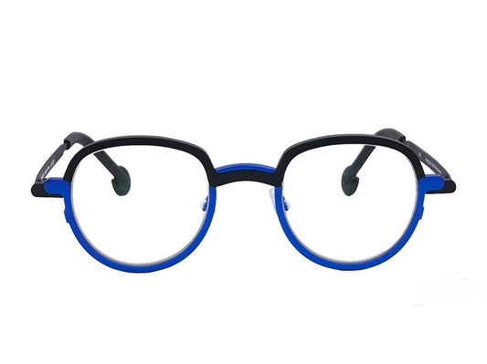 Lunettes de vue THEO Mong Kok titane noir et bleu - vue de face