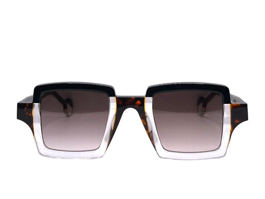 Lunettes de soleil THEO Orphisme acétate transparent, écaille et noir - vue de face