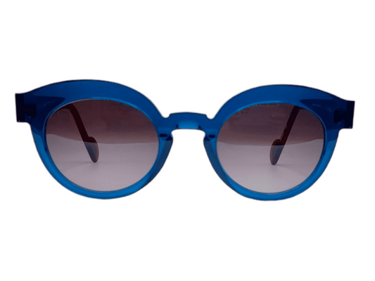 Lunettes de soleil Anne et Valentin Sciamma acétate bleu et marron - vue de face