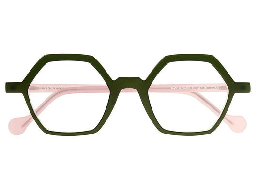 Lunettes de vue Anne et Valentin Azur acétate vert et rose - vue de face