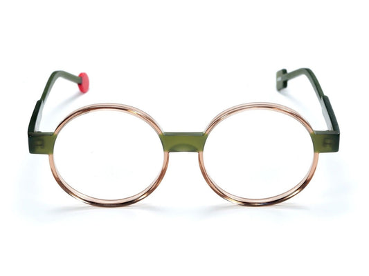 Lunettes de vue Sabine Be Be Power acétate marron transparent et vert - vue de face