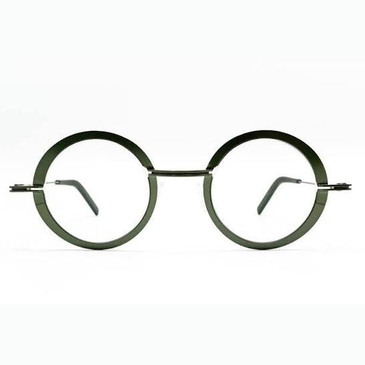 Lunettes de vue THEO Crunchy titane vert - vue de face