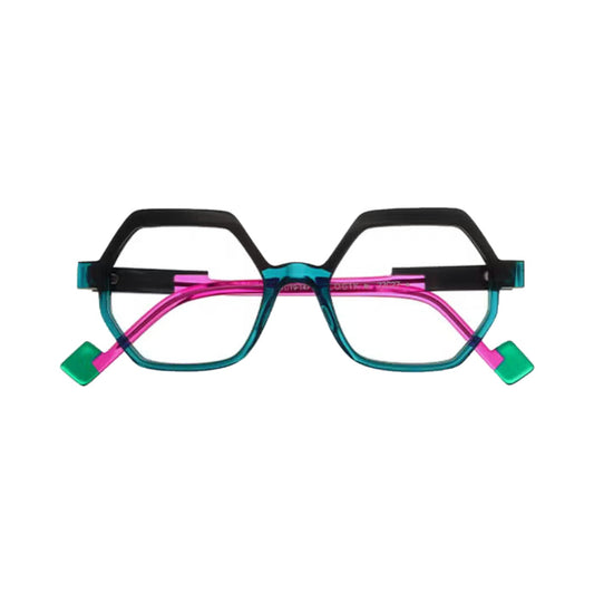 Lunettes de vue Anne et Valentin Logik acétate rose et bleu - vue de face