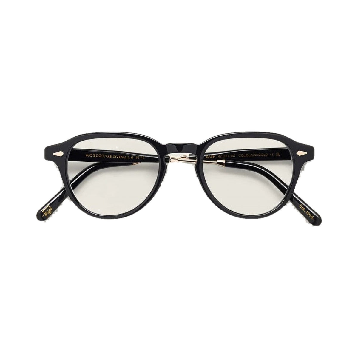 Lunettes de vue Moscot Kash acétate noir et doré - vue de face