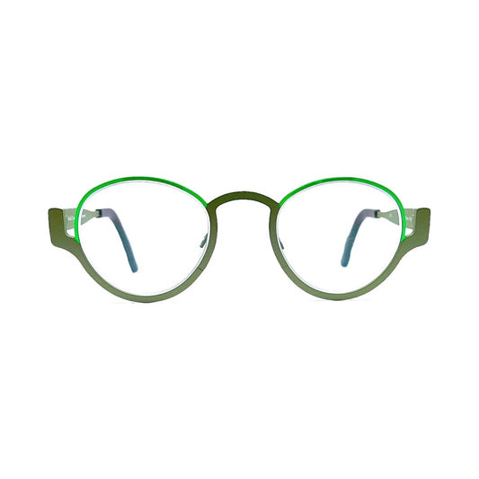 Lunettes de vue THEO x Matali Crasset Dare metal kaki et vert fluo - vue de face