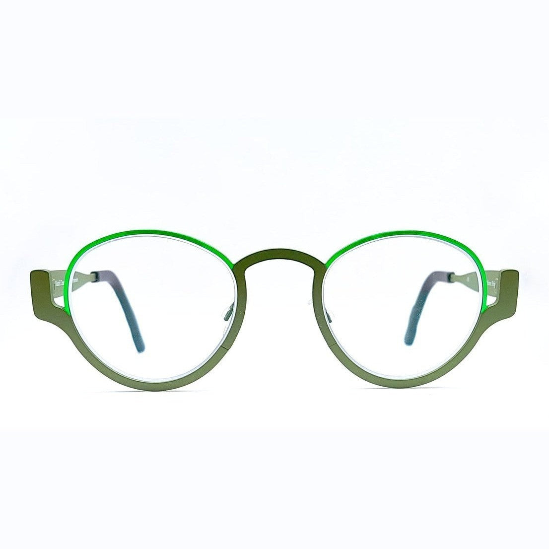 Lunettes de vue THEO x Matali Crasset Dare metal kaki et vert fluo - vue de face