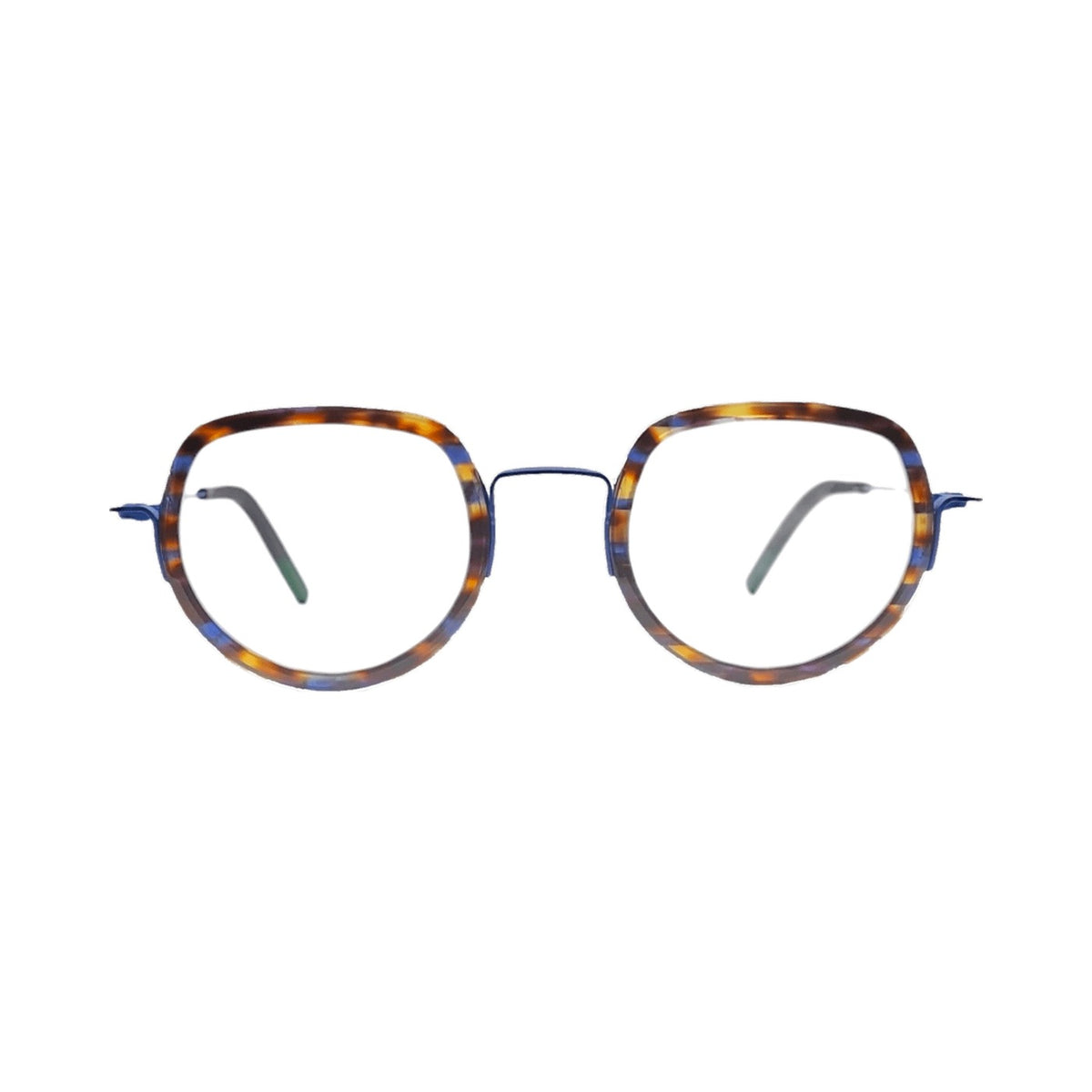 Lunettes de vue THEO Colcannon titane bleu et acetate ecaille - vue de face