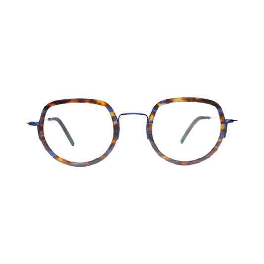 Lunettes de vue THEO Colcannon titane bleu et acetate ecaille - vue de face