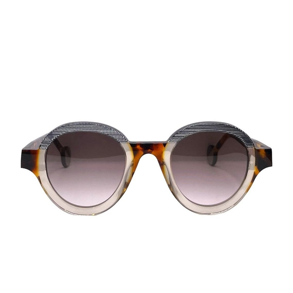 Lunettes de soleil THEO Futurisme acetate ecaille, transparent et noir - vue de face