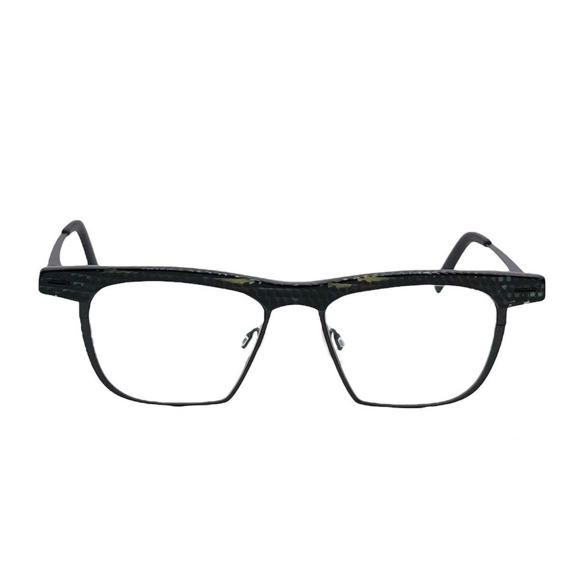 Lunettes de vue THEO Viazi titane noir et acetate noir - vue de face