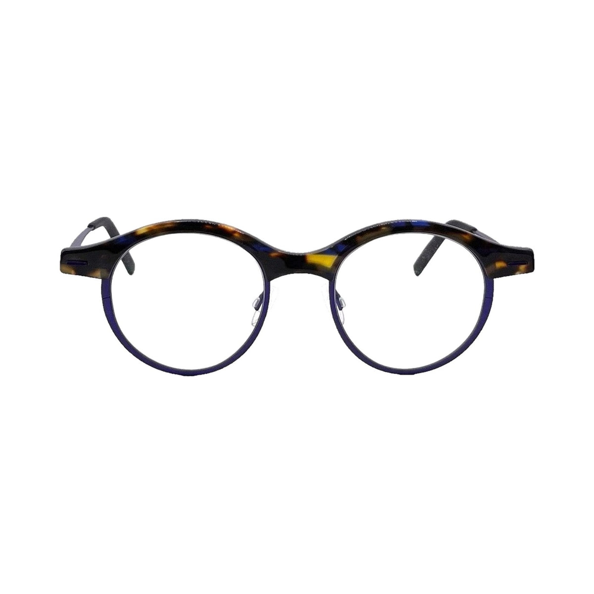 Lunettes de vue THEO Ovy titane violet et acetate ecaille - vue de face