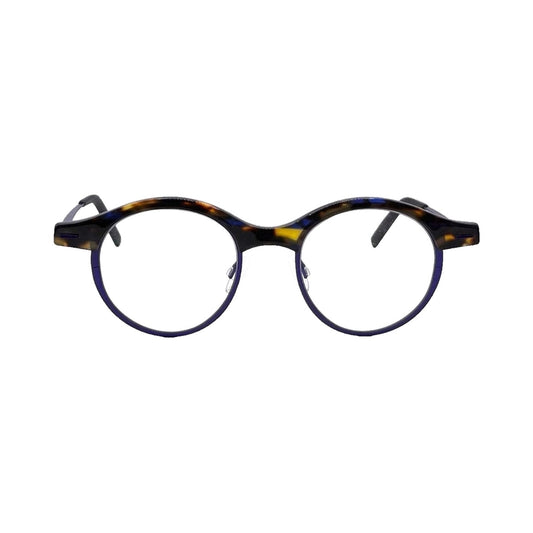 Lunettes de vue THEO Ovy titane violet et acetate ecaille - vue de face