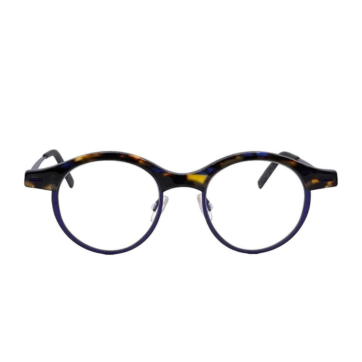 Lunettes de vue THEO Ovy titane violet et acetate ecaille - vue de face