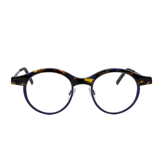 Lunettes de vue THEO Ovy titane violet et acetate ecaille - vue de face