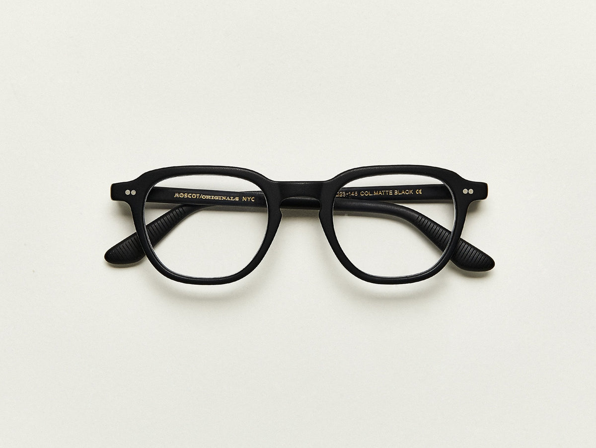 Moscot Billik Matte Black (noir mat) - vue pliée de face (visuel officiel)