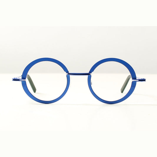 Lunettes de vue THEO Crunchy titane bleu - vue de face
