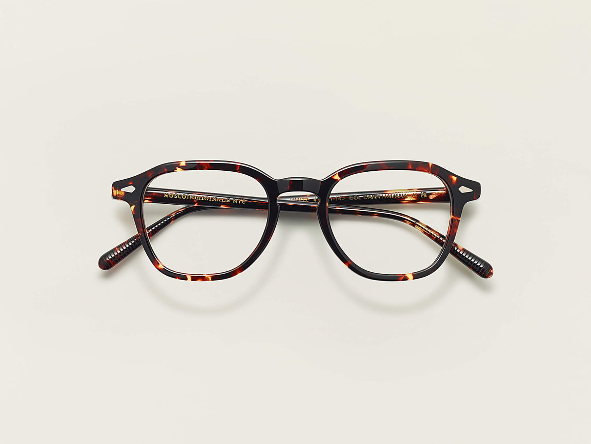 Moscot Vantz Dark Havana (écaille) - vue pliée de face (visuel officiel)