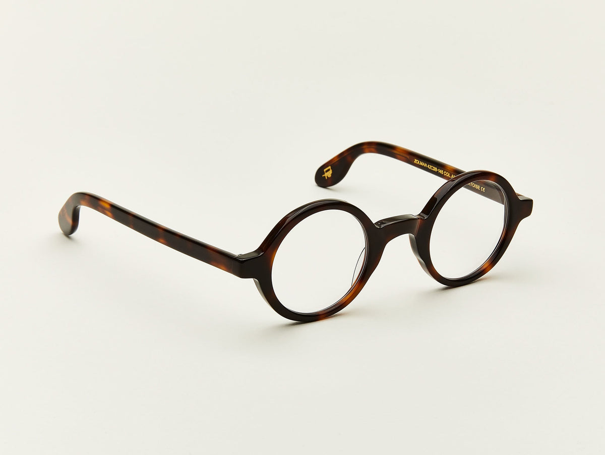 Moscot Zolman Amber Tortoise (écaille ambre) - vue trois quarts (visuel officiel)