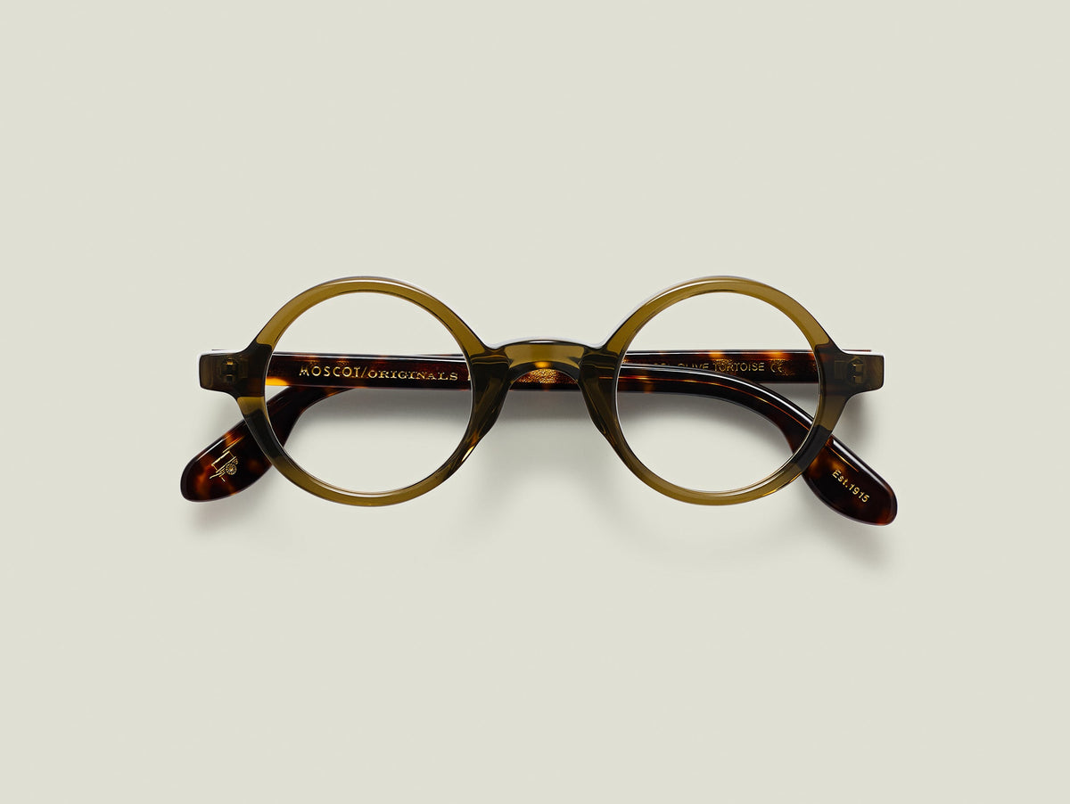 Moscot Zolman Olive Tortoise - vue pliée de face (visuel officiel)